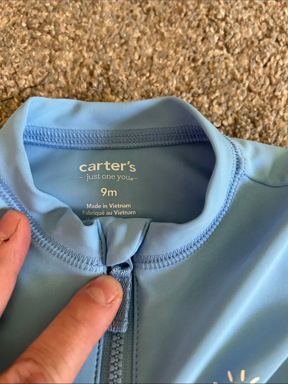 Carter's Blue Long-Sleeve Rash Guard with Blue & White Gingham Swim Shorts